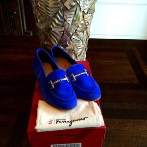 My Ferragamo Gancini Brilliant Blue Suede Loafer Size 8.5